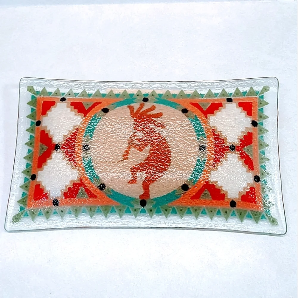 KOKOPELLI FUSED GLASS TRAY SIGNED BY PEGGY KARR RETIRED 2002 - Picture 4 of 9